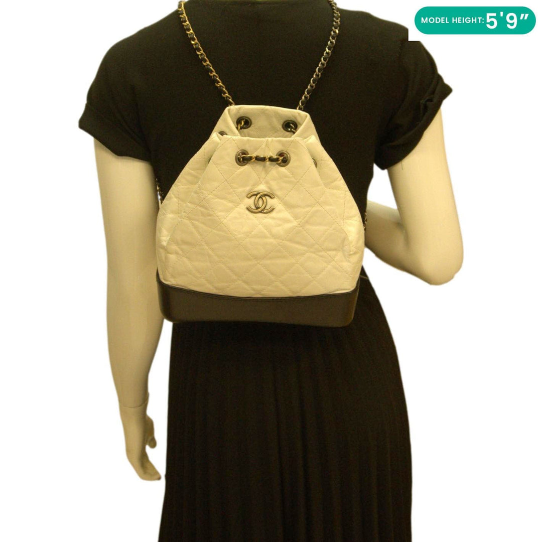 Top Quality Chanel Gabrielle Small Quilted Aged Calfskin Leather Backpack Bag White