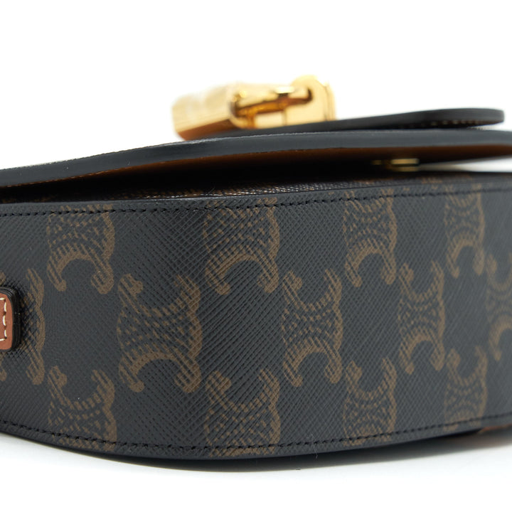 Celine Clutch On Strap In Triumphed Canvas/Calfskin Tan