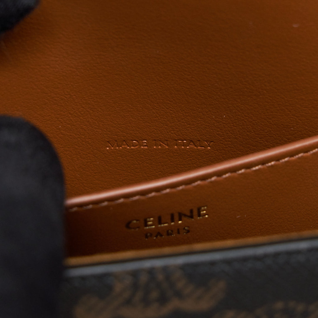 Celine Clutch On Strap In Triumphed Canvas/Calfskin Tan