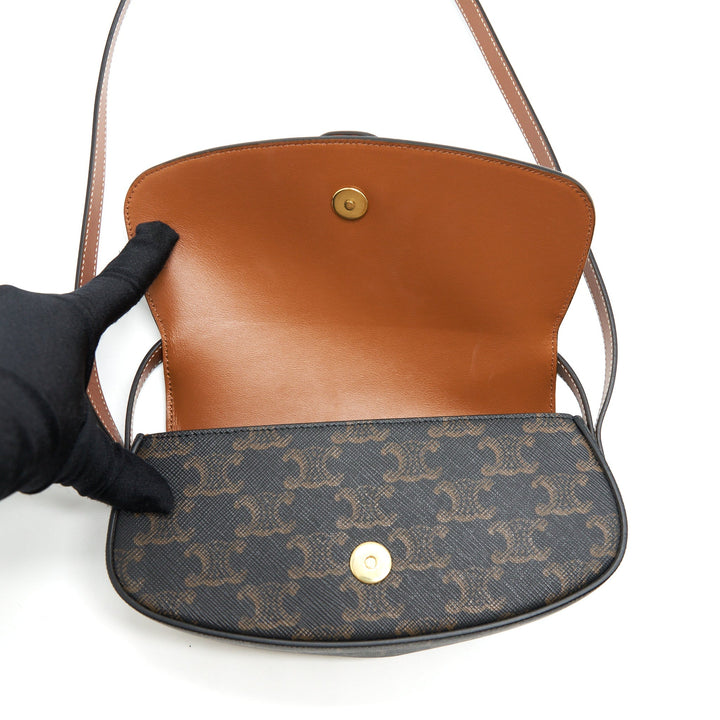 Celine Clutch On Strap In Triumphed Canvas/Calfskin Tan