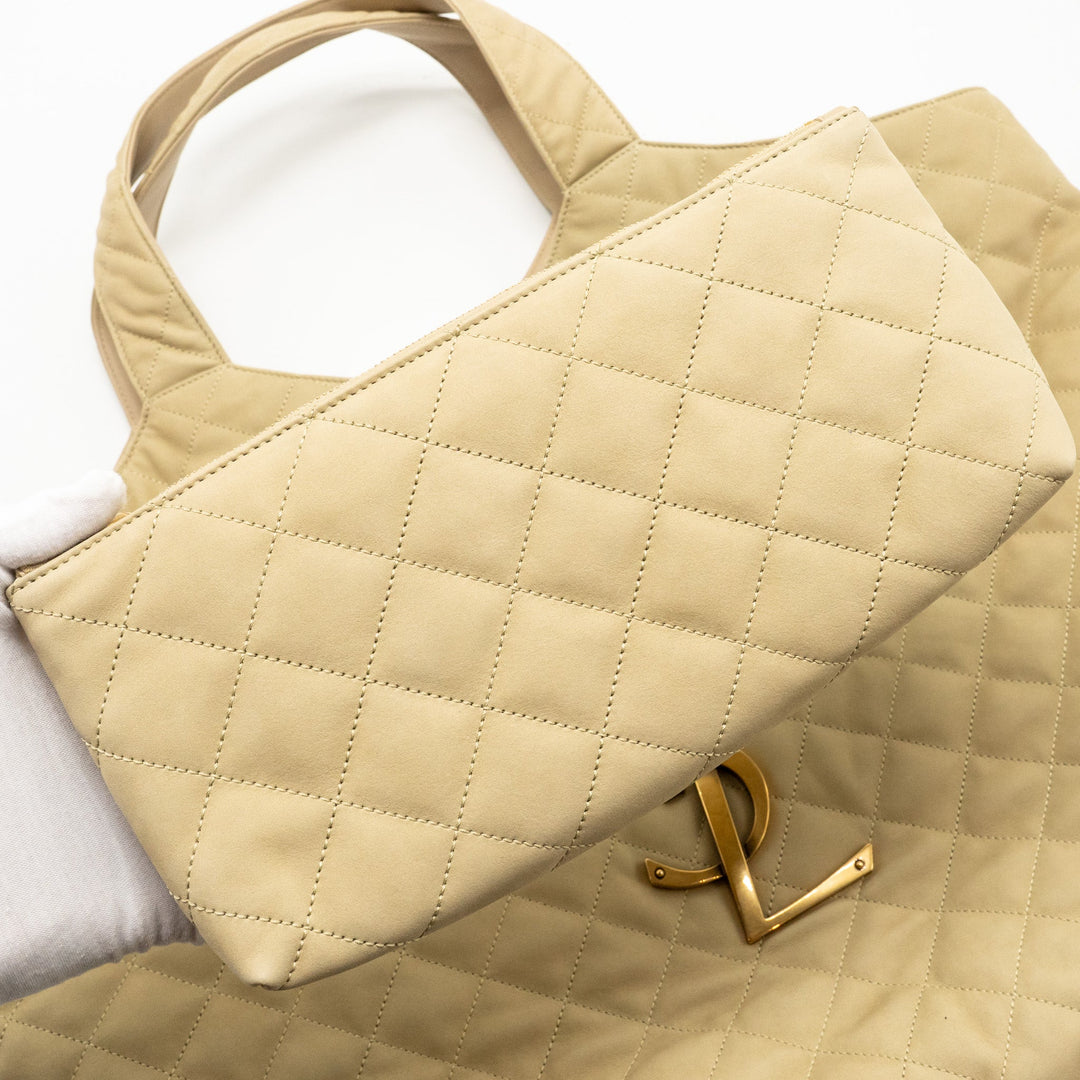 SAINT LAURENT/YSL ICARE Maxi Quilted Tote Bag Nubuck Suede Beige GHW