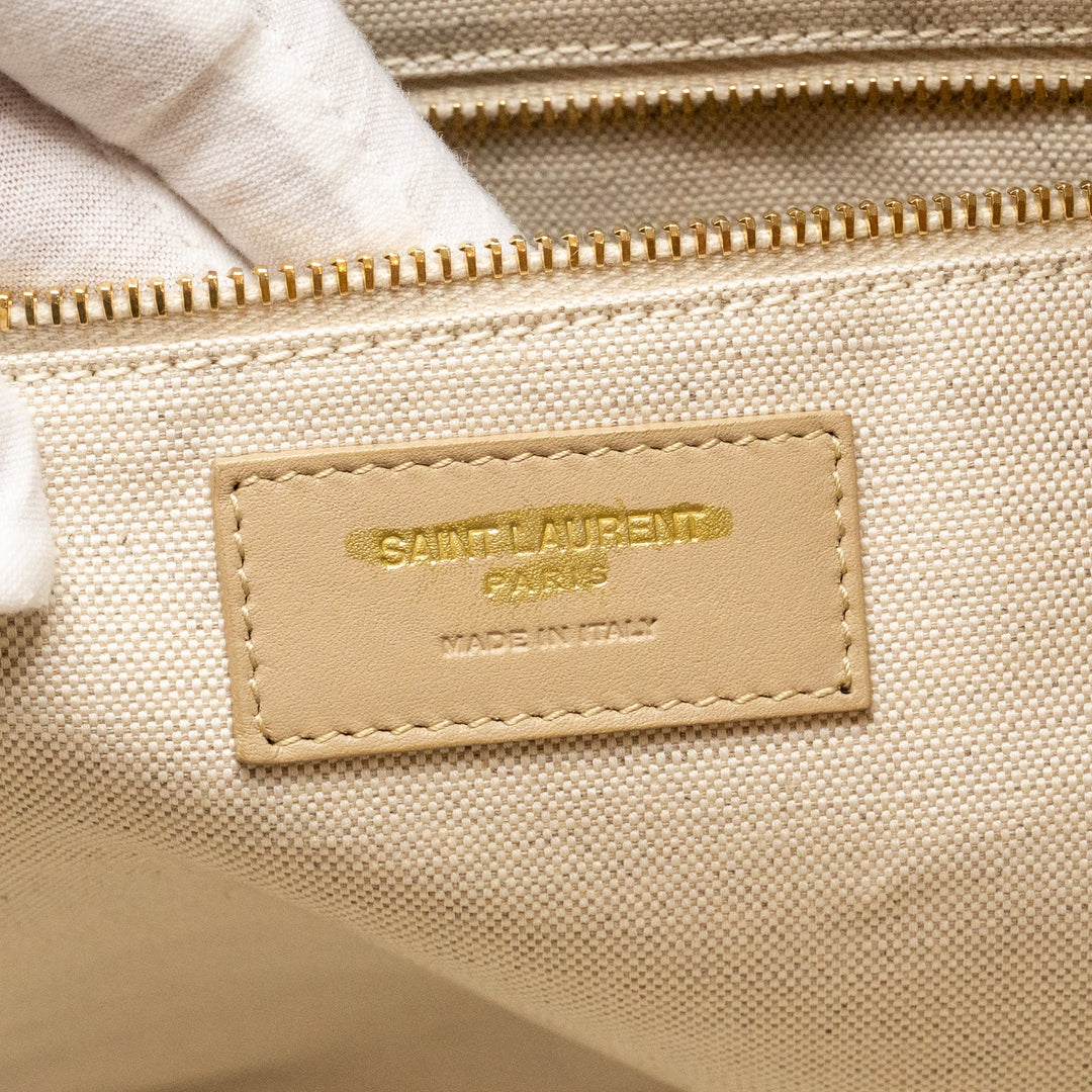 SAINT LAURENT/YSL ICARE Maxi Quilted Tote Bag Nubuck Suede Beige GHW