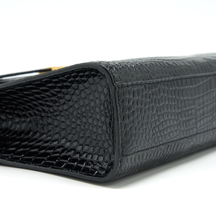 Saint Laurent/YSL Manhattan Shoulder Bag Shiny Croc-Embossed Black GHW