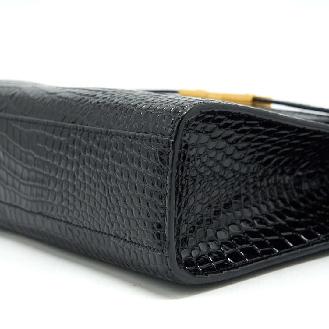 Saint Laurent/YSL Manhattan Shoulder Bag Shiny Croc-Embossed Black GHW