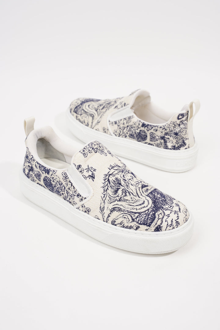 Christian Dior Womens Toile De Jouye Slip On Sneaker Off White Blue EU 39.5 / UK 6.5