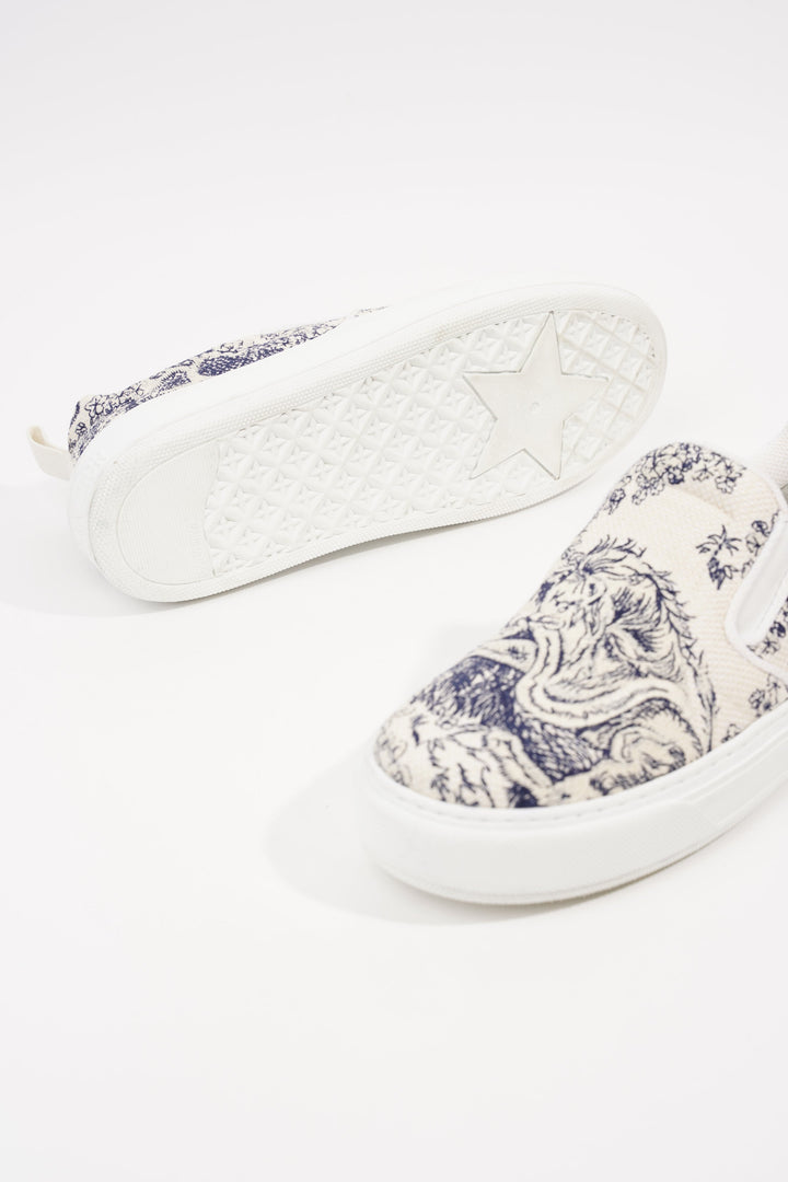 Christian Dior Womens Toile De Jouye Slip On Sneaker Off White Blue EU 39.5 / UK 6.5