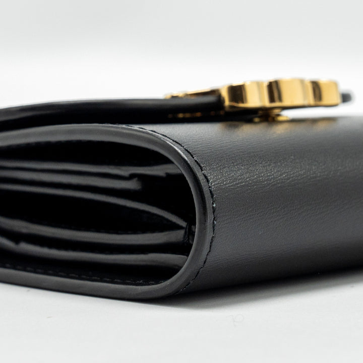 Top Quality Celine Small Triomphe Flap Wallet Shiny Calfskin Black
