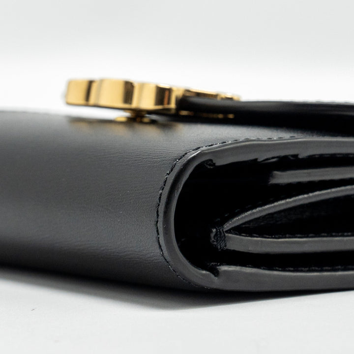 Top Quality Celine Small Triomphe Flap Wallet Shiny Calfskin Black