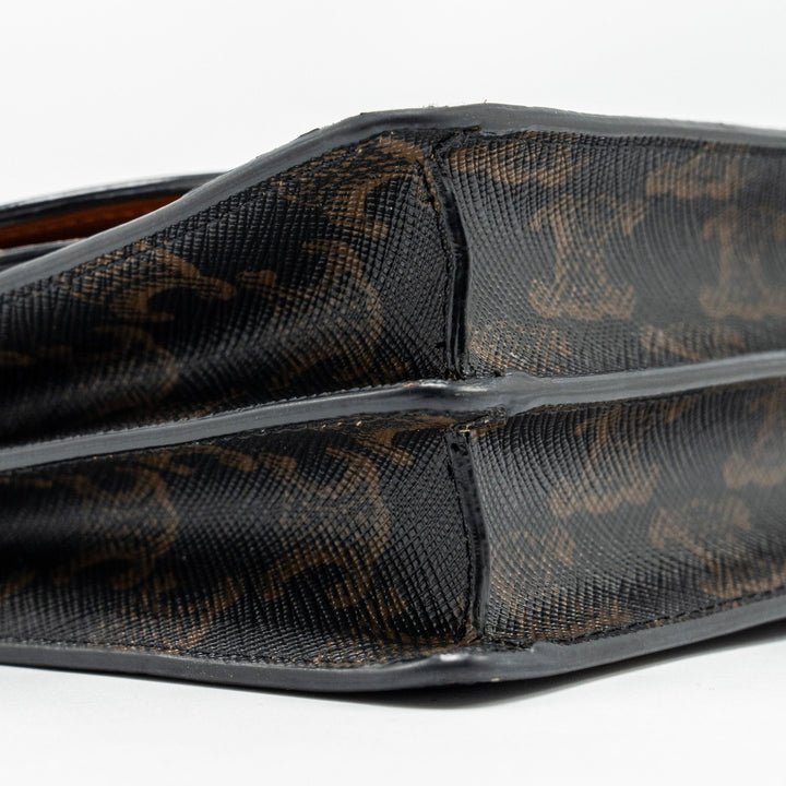 Celine Wallet on strap Triomphe Canvas / Smooth Lambskin Tan