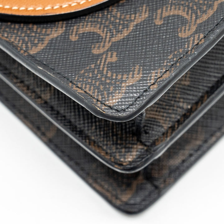 Top Quality Celine Wallet on strap Triomphe Canvas / Smooth Lambskin Tan