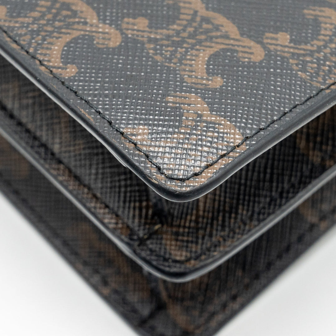 Top Quality Celine Wallet on strap Triomphe Canvas / Smooth Lambskin Tan