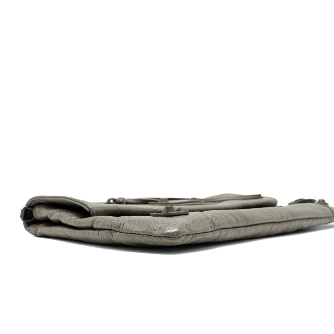 Top Quality Balenciaga City Fold Clutch/Shoulder Bag Leather Grey Ruthenium Hardware
