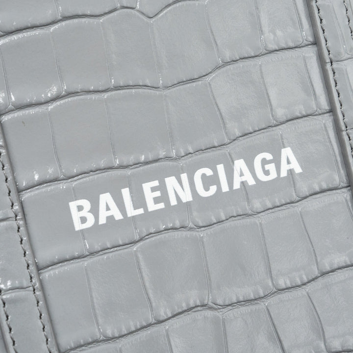 Top Quality Balenciaga XXS Everyday Tote Bag CROC-EMBOSSED calfskin Grey SHW