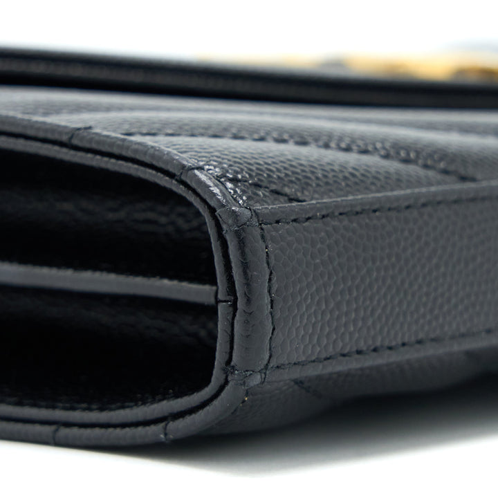 Saint Laurent Wallet On Chain Grained Calfskin Black GHW