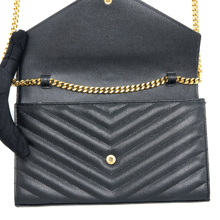 Saint Laurent Wallet On Chain Grained Calfskin Black GHW