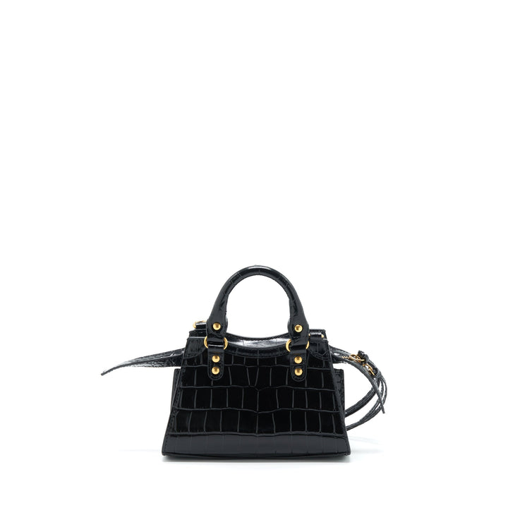 Top Quality Balenciaga Nano Neo Classic City Bag Croc-Embossed Calfskin Black GHW