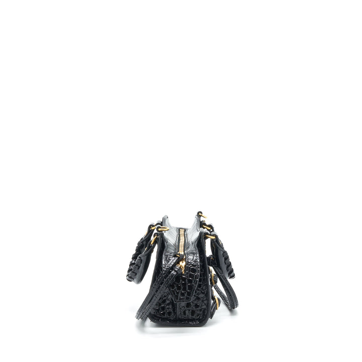 Top Quality Balenciaga Nano Neo Classic City Bag Croc-Embossed Calfskin Black GHW