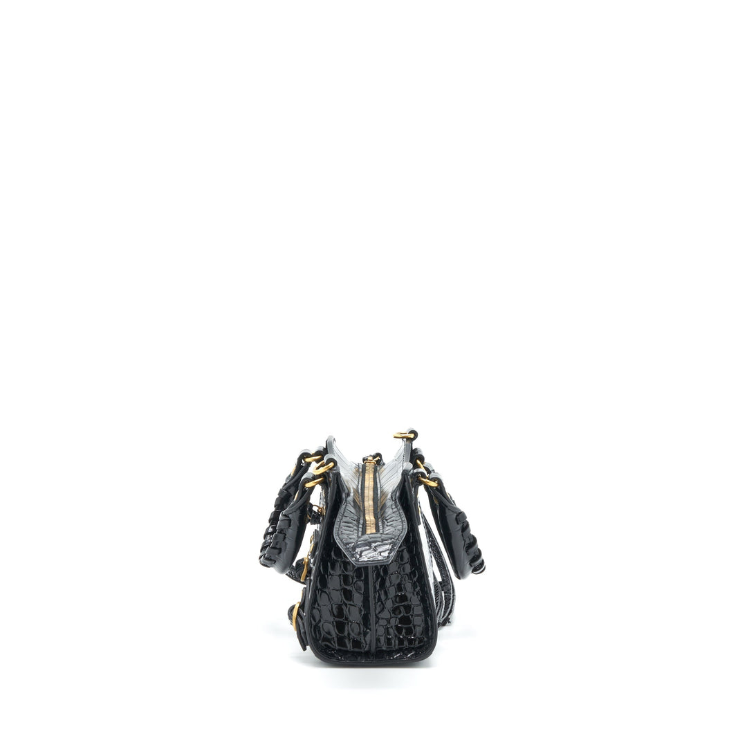 Top Quality Balenciaga Nano Neo Classic City Bag Croc-Embossed Calfskin Black GHW