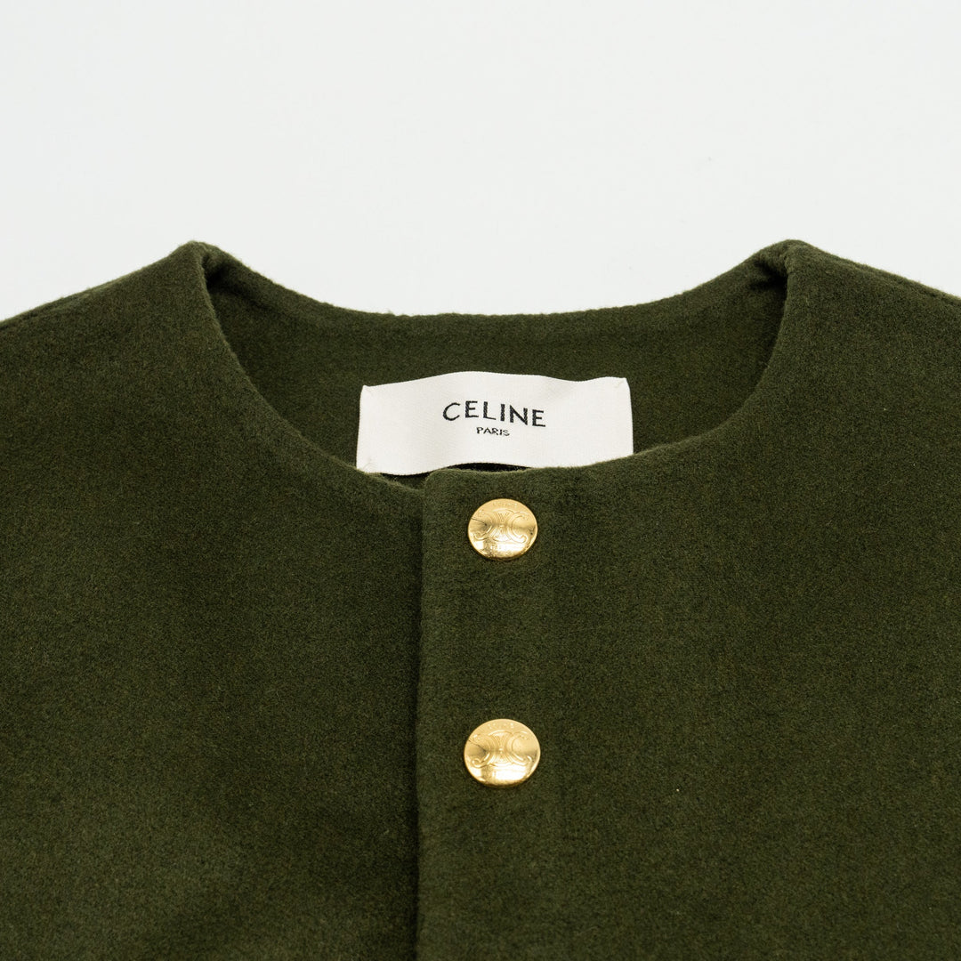 Celine Size 34 Cashmere Jacket With Gold Button Kahki