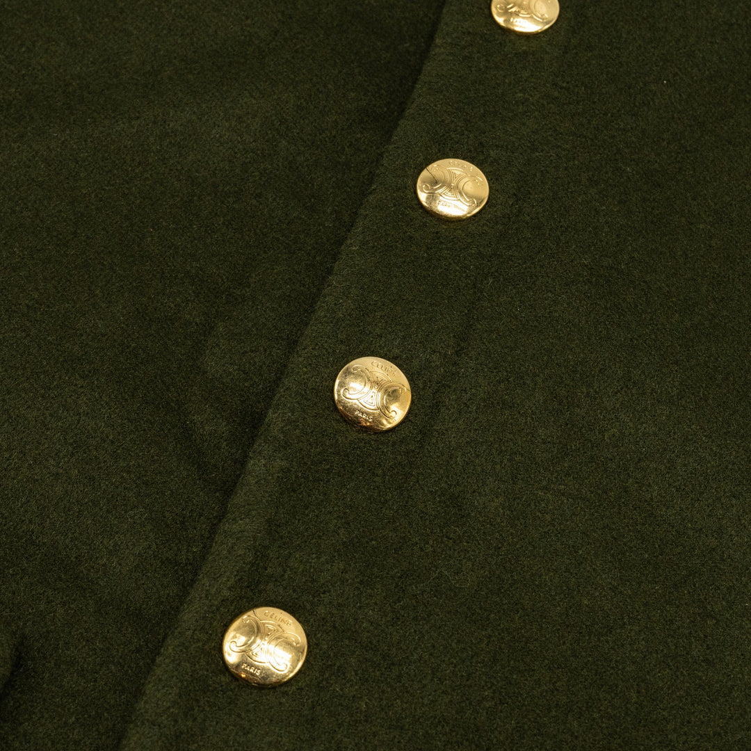 Celine Size 34 Cashmere Jacket With Gold Button Kahki