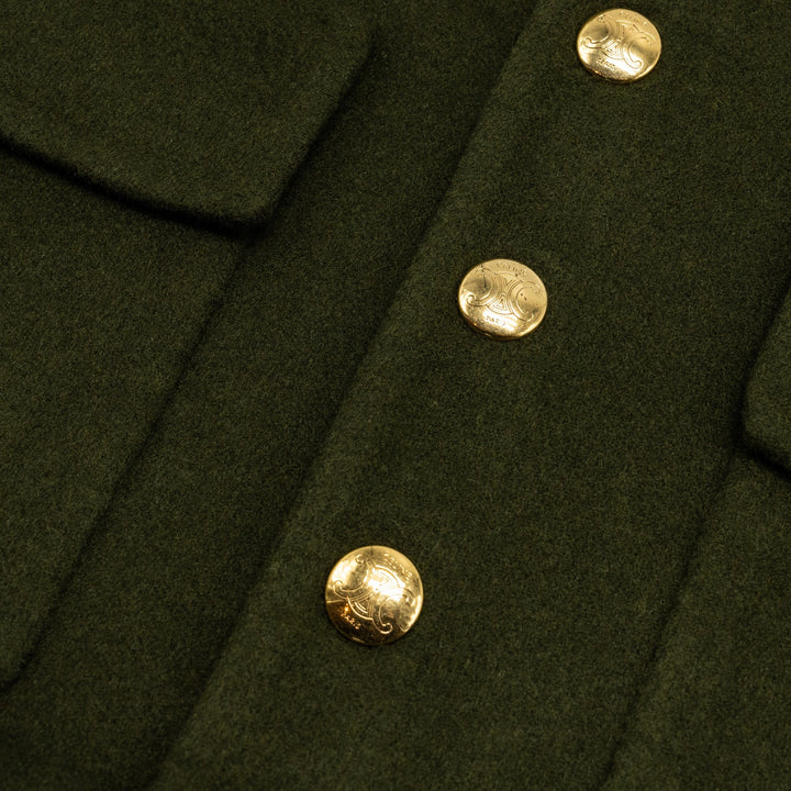 Celine Size 34 Cashmere Jacket With Gold Button Kahki