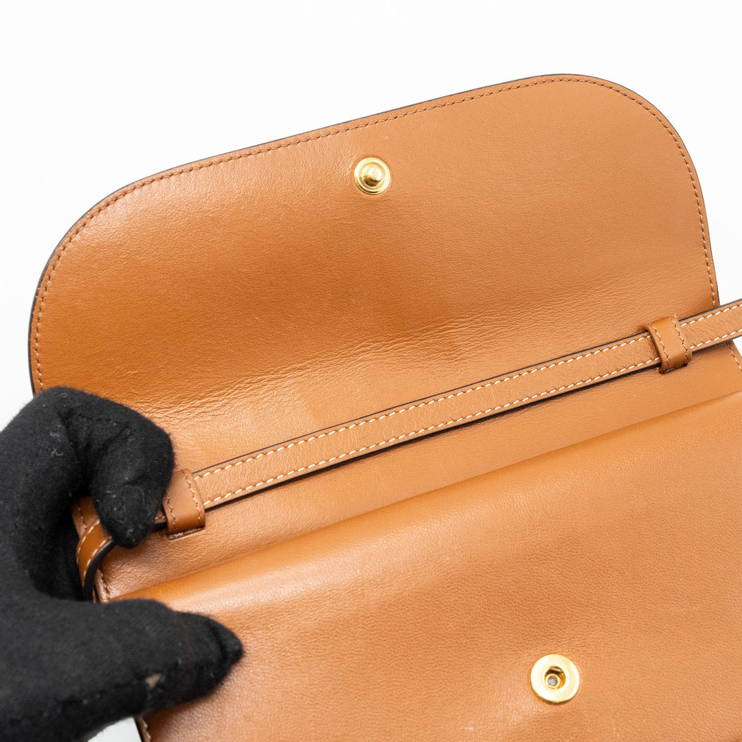 Top Quality Celine Wallet on Strap Triomphe Canvas/Smooth Lambskin TAN