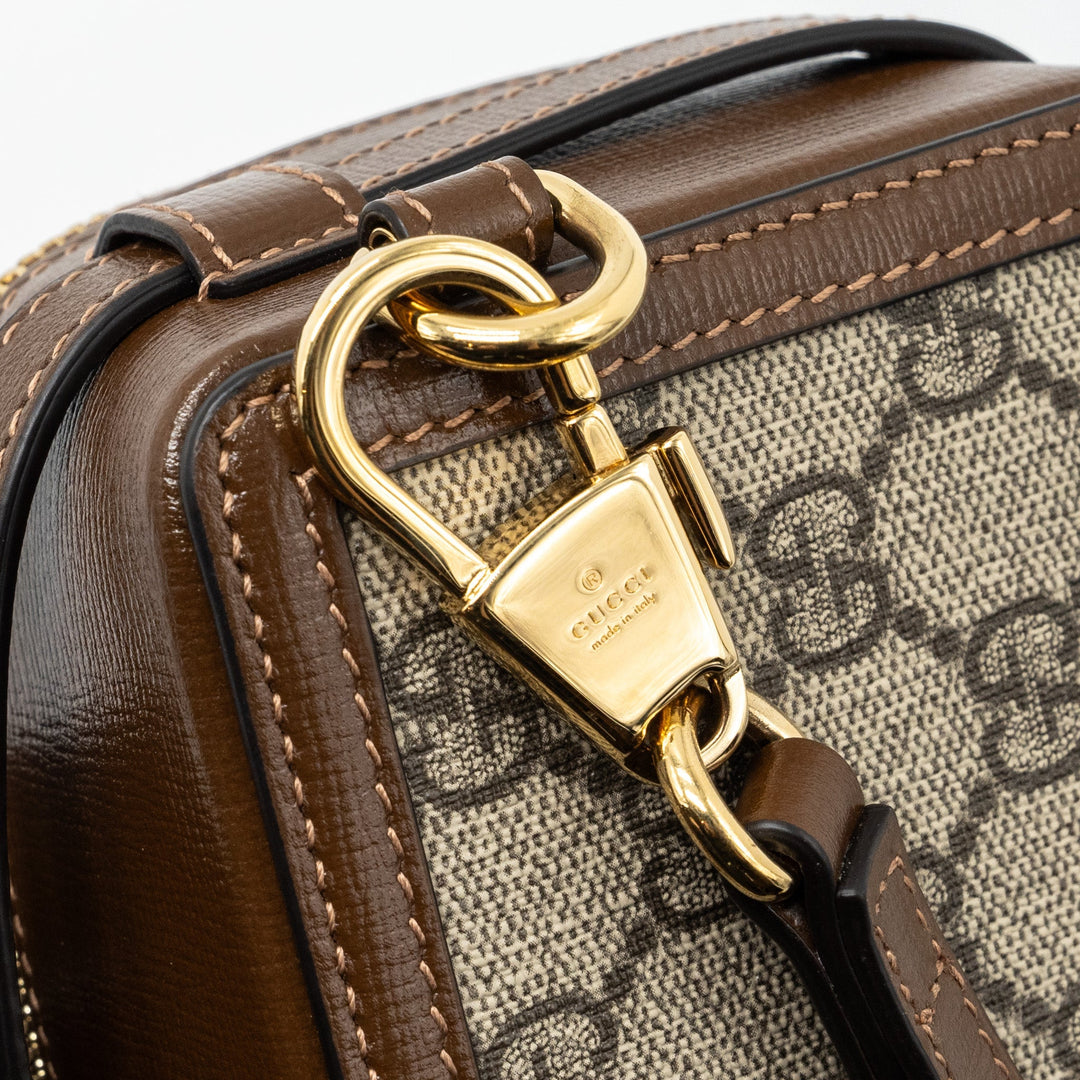GUCCI MINI CROSSBODY BOX BAG INTERLOCKING GG Supreme CANVAS / LEATHER