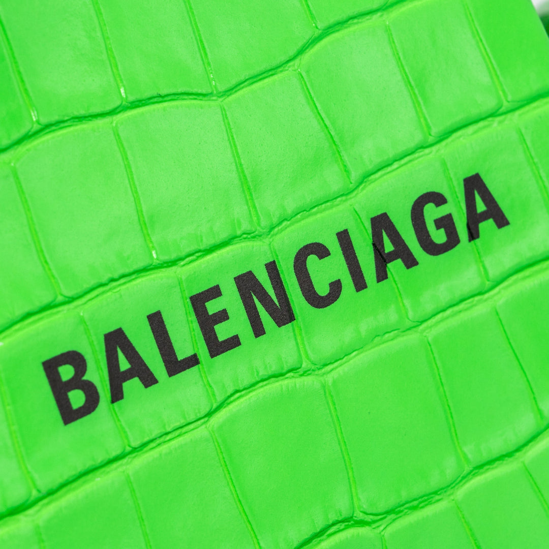Top Quality Balenciaga Shopping iPhone holder croc-embossed leather Green/Black SHW