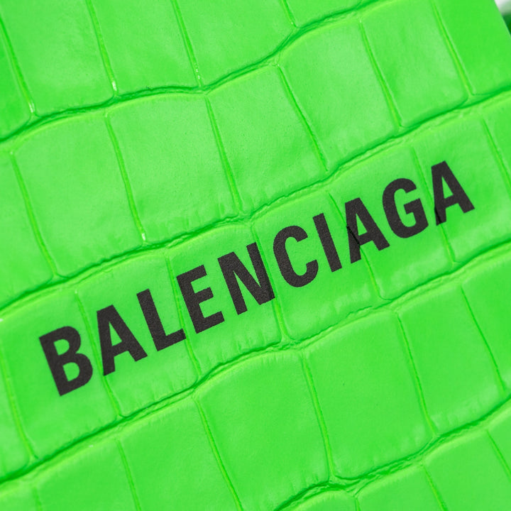 Top Quality Balenciaga Shopping iPhone holder croc-embossed leather Green/Black SHW