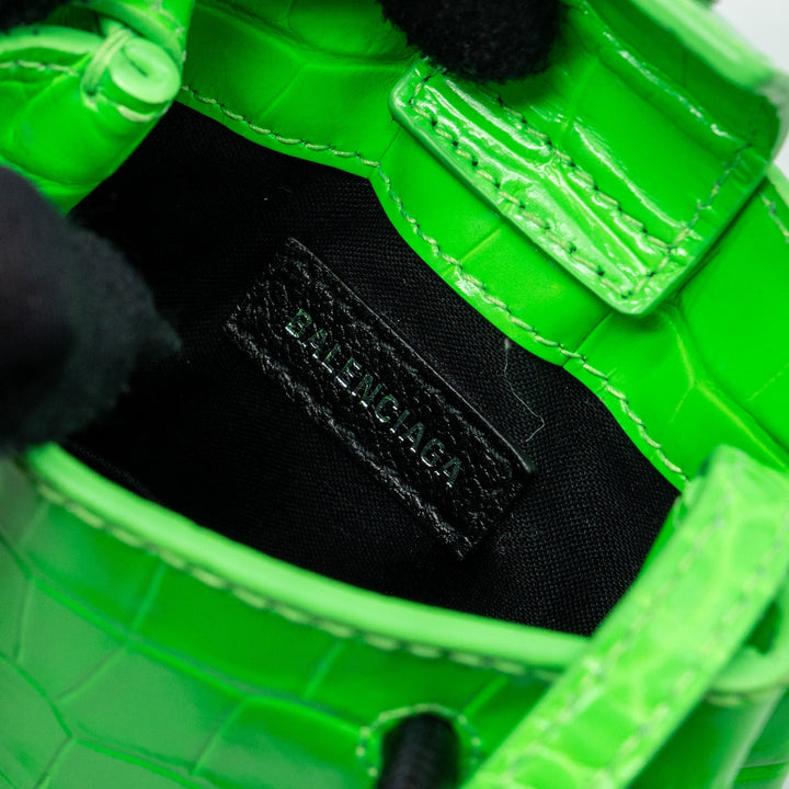 Top Quality Balenciaga Shopping iPhone holder croc-embossed leather Green/Black SHW