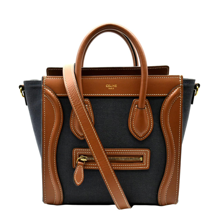 Celine Luggage Denim Leather Tote Crossbody Bag Bicolor