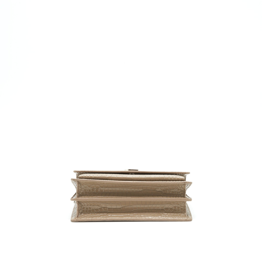 Saint Laurent (YSL) Medium Sunset Croc-Embossed Shiny Light Bronze SHW