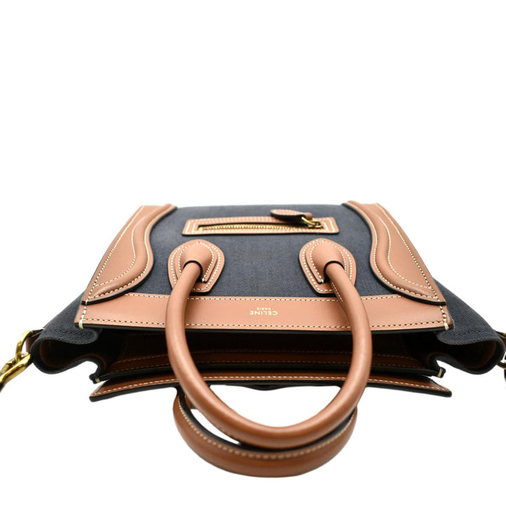 Celine Luggage Denim Leather Tote Crossbody Bag Bicolor