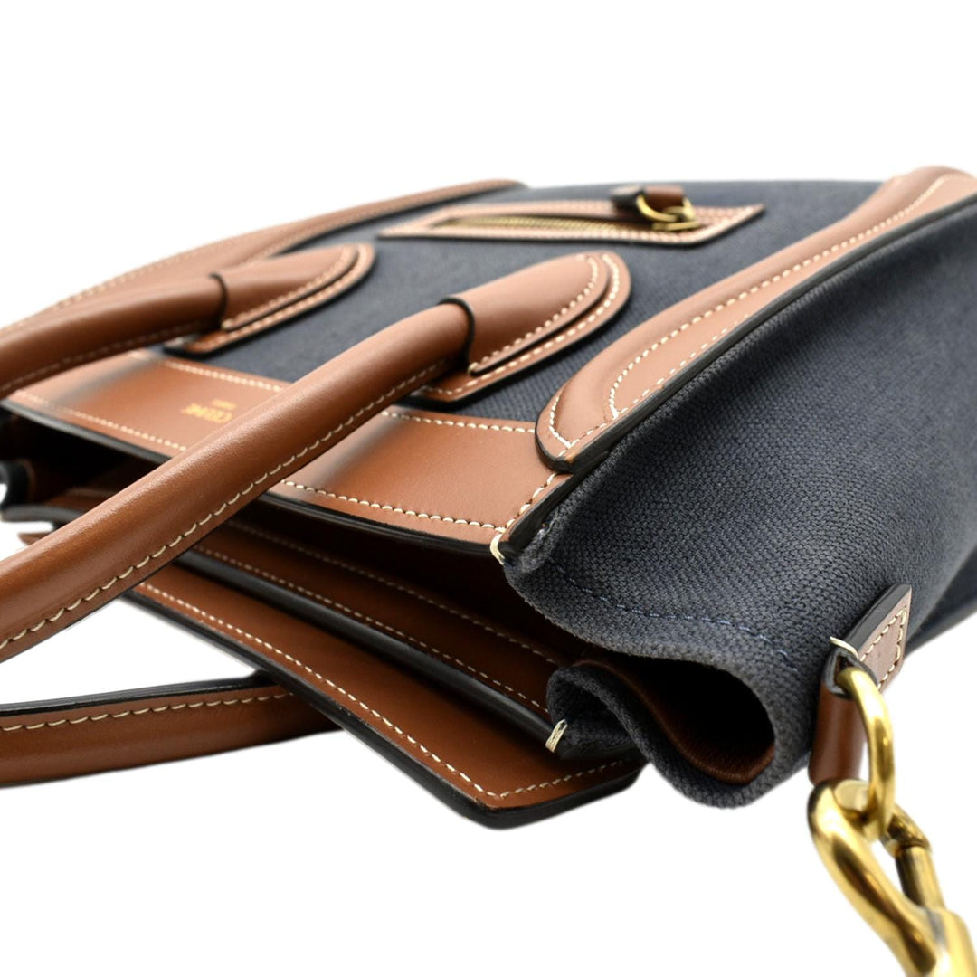 Celine Luggage Denim Leather Tote Crossbody Bag Bicolor