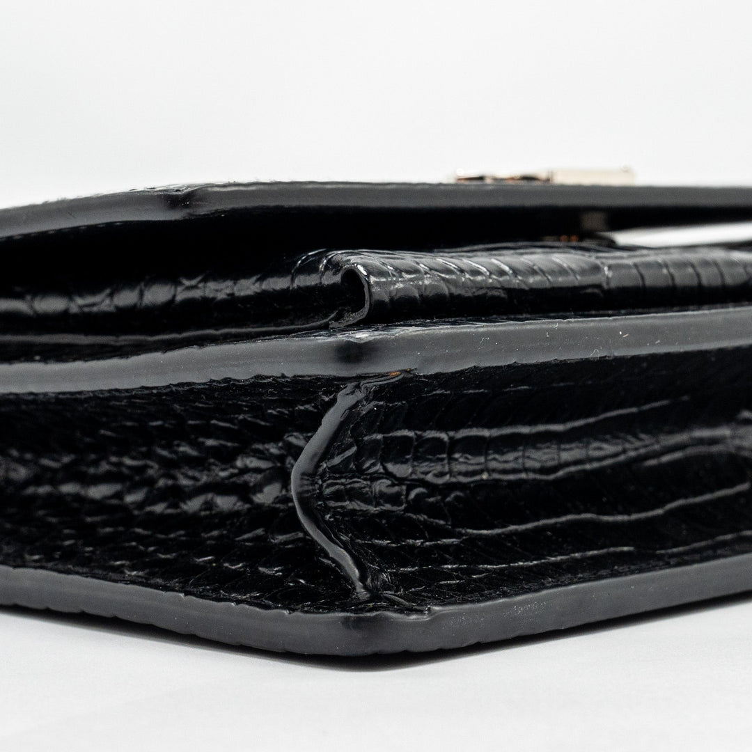 Saint Laurent/YSL Sunset Bag Croc-Embossed Calfskin Black SHW