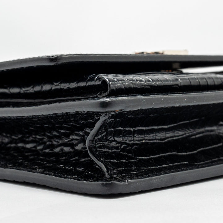 Saint Laurent/YSL Sunset Bag Croc-Embossed Calfskin Black SHW