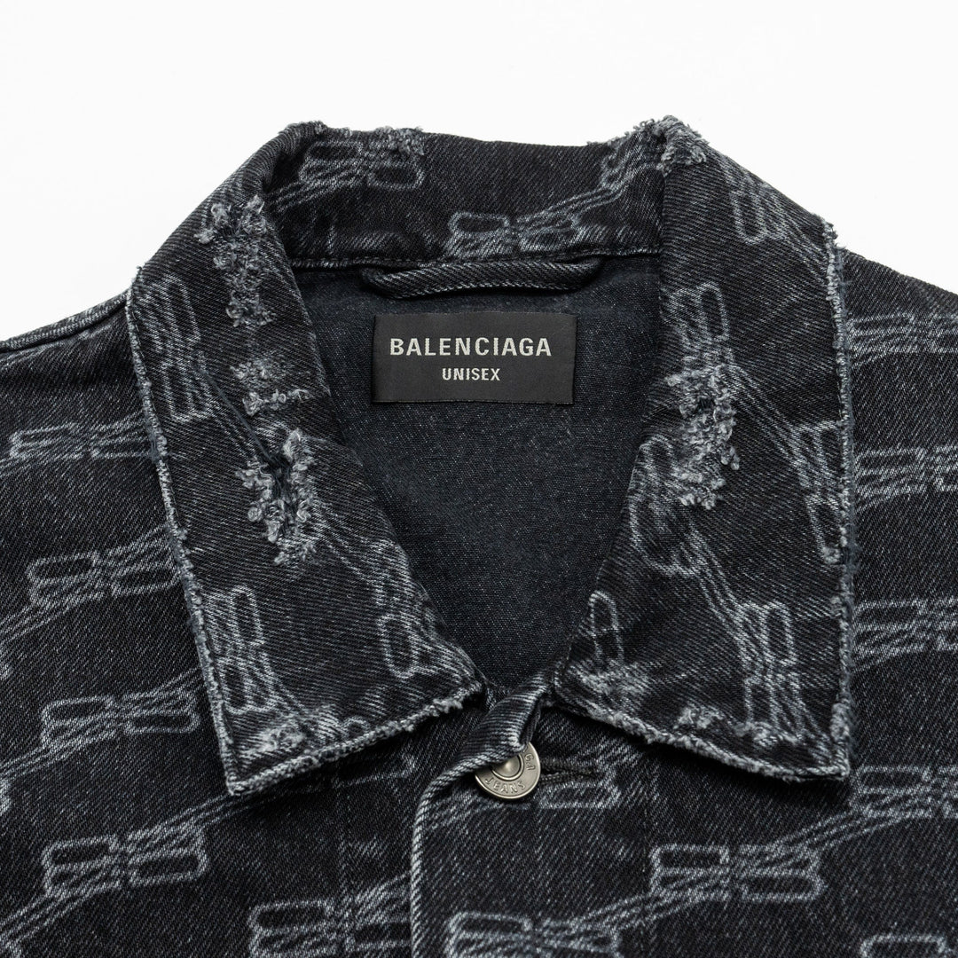 Top Quality Balenciaga size XS oversized logo-print denim jacket black