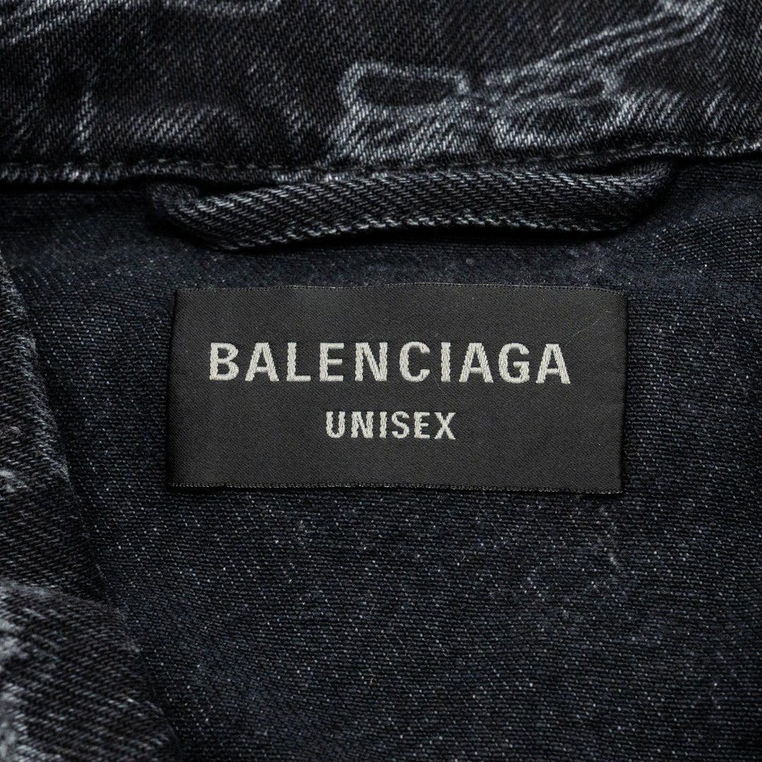 Top Quality Balenciaga size XS oversized logo-print denim jacket black