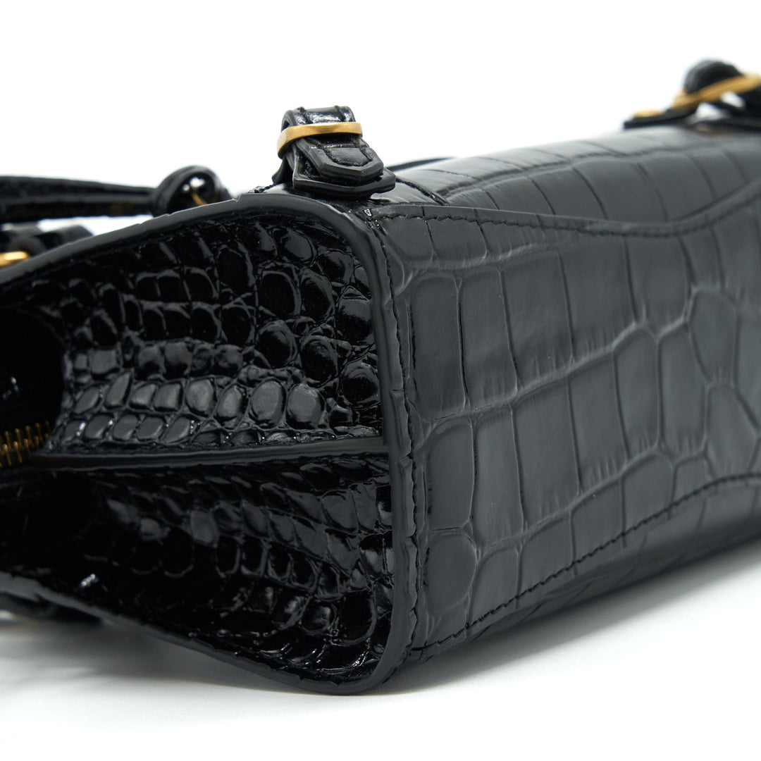 Top Quality Balenciaga Nano Neo Classic City Bag Croc-Embossed Calfskin Black GHW