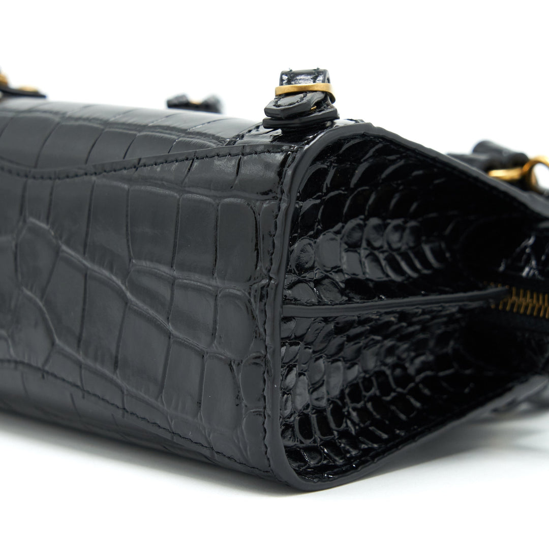 Top Quality Balenciaga Nano Neo Classic City Bag Croc-Embossed Calfskin Black GHW