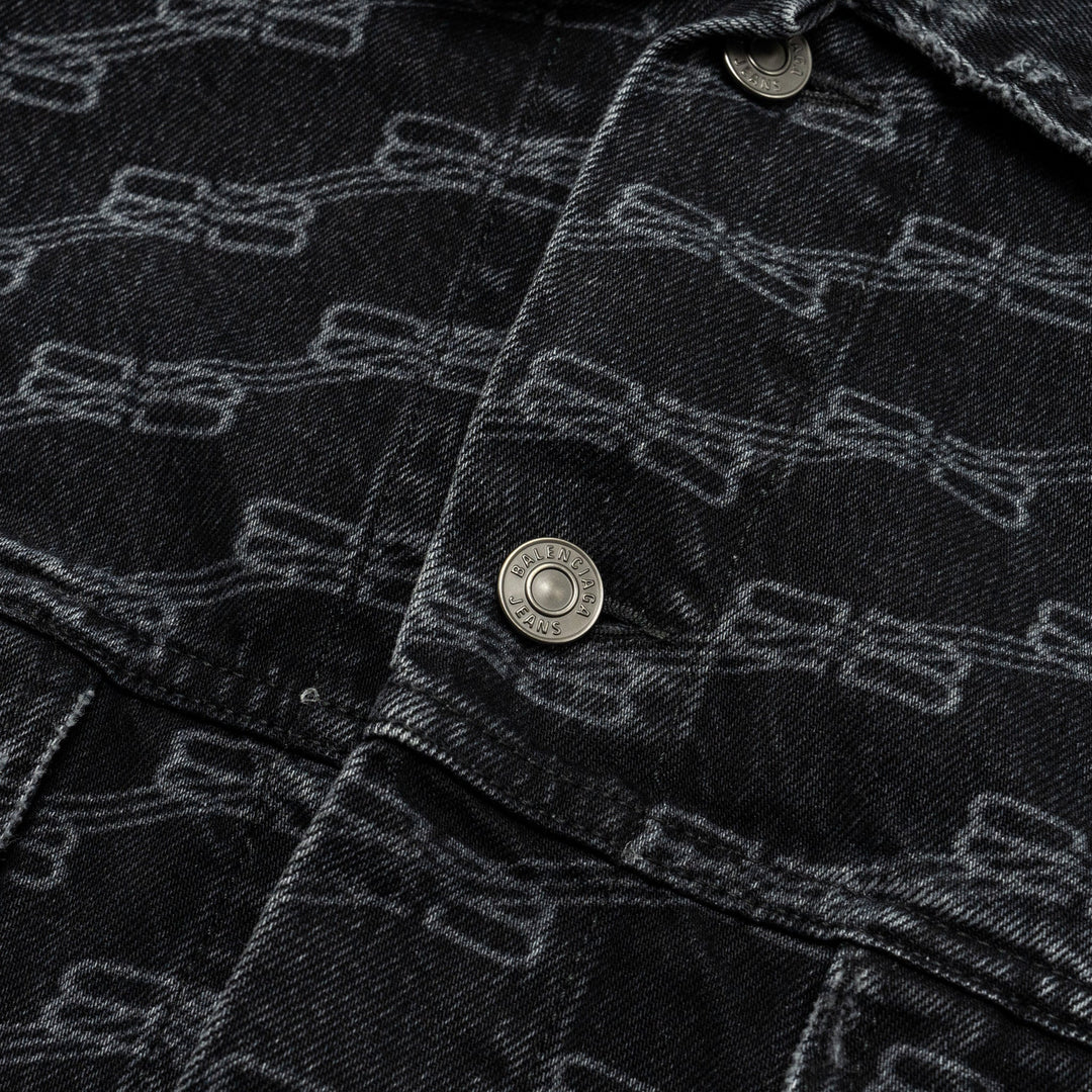 Top Quality Balenciaga size XS oversized logo-print denim jacket black