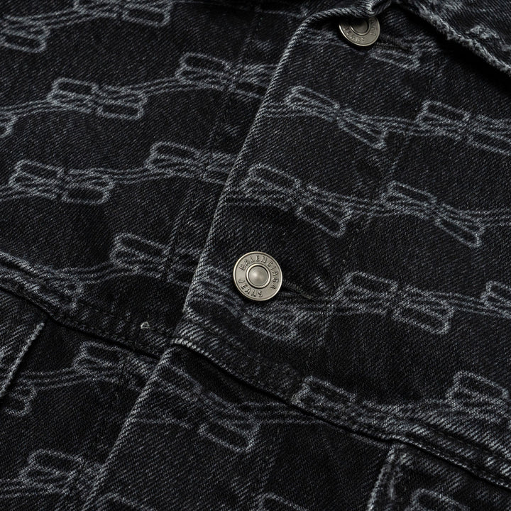 Top Quality Balenciaga size XS oversized logo-print denim jacket black