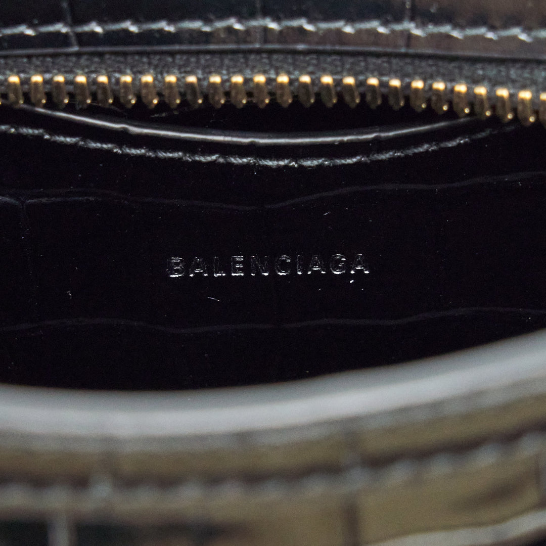 Top Quality Balenciaga Nano Neo Classic City Bag Croc-Embossed Calfskin Black GHW