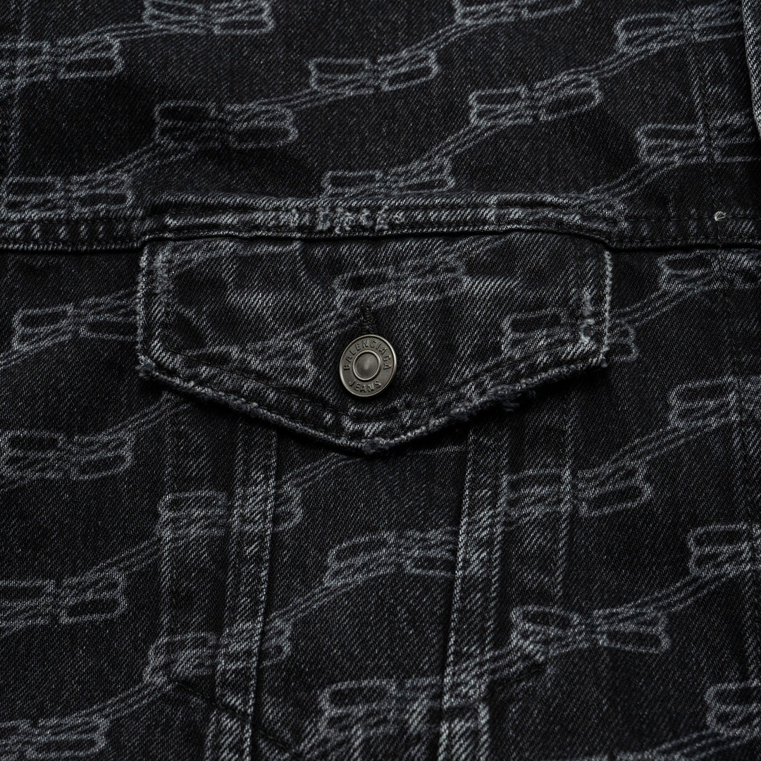 Top Quality Balenciaga size XS oversized logo-print denim jacket black