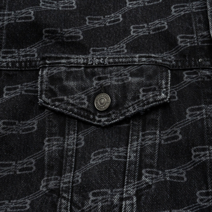 Top Quality Balenciaga size XS oversized logo-print denim jacket black