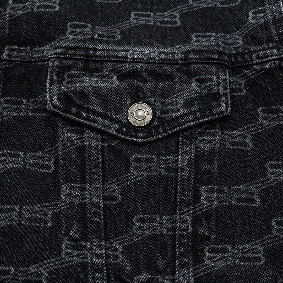 Top Quality Balenciaga size XS oversized logo-print denim jacket black
