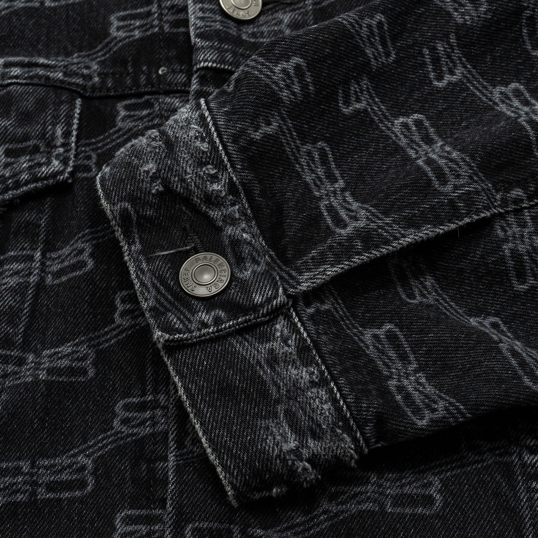 Top Quality Balenciaga size XS oversized logo-print denim jacket black