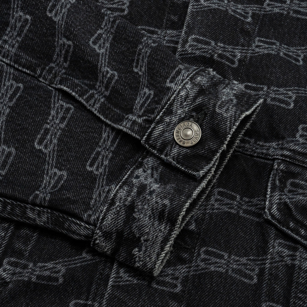 Top Quality Balenciaga size XS oversized logo-print denim jacket black