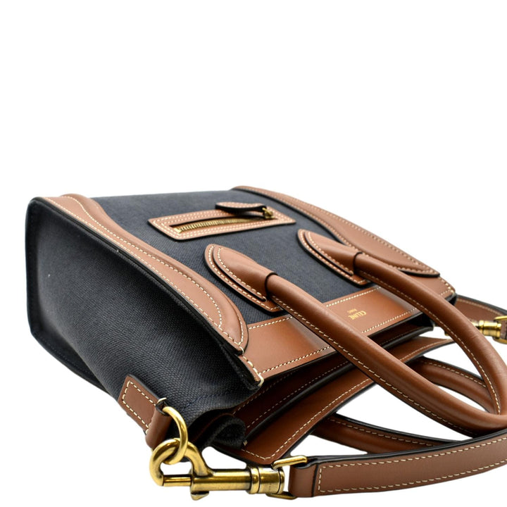 Celine Luggage Denim Leather Tote Crossbody Bag Bicolor