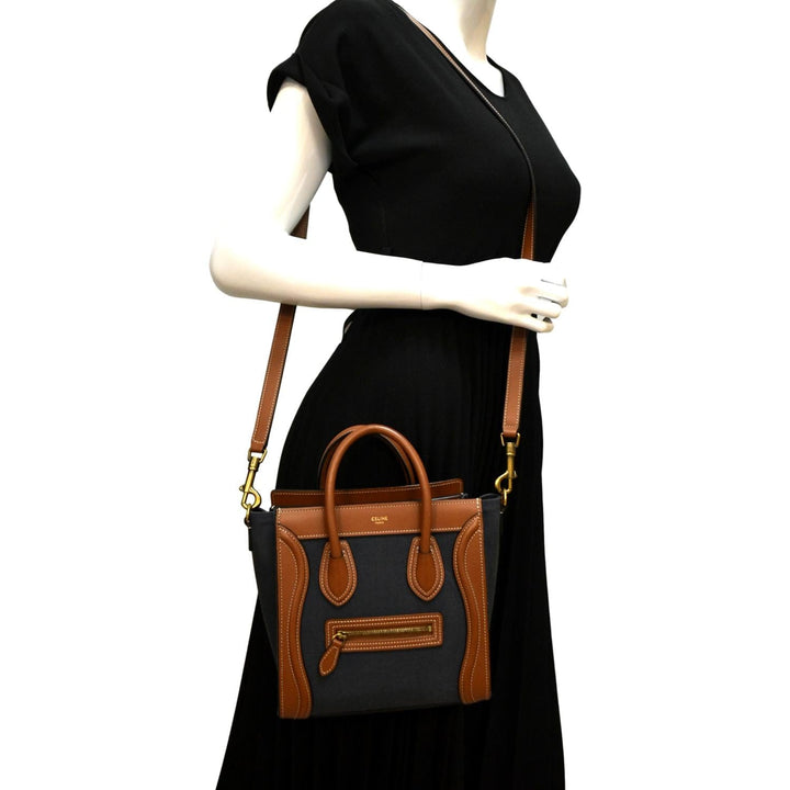 Celine Luggage Denim Leather Tote Crossbody Bag Bicolor